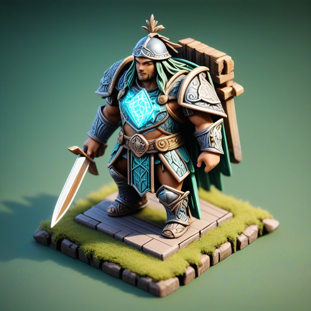 A druidic knight, isometric, miniature, tilt shift, Th3Dru1d5