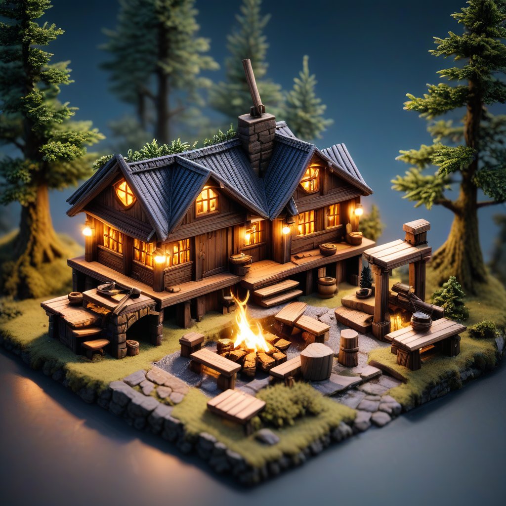 A druidic blacksmithery, isometric, miniature, tilt shift, Th3Dru1d5