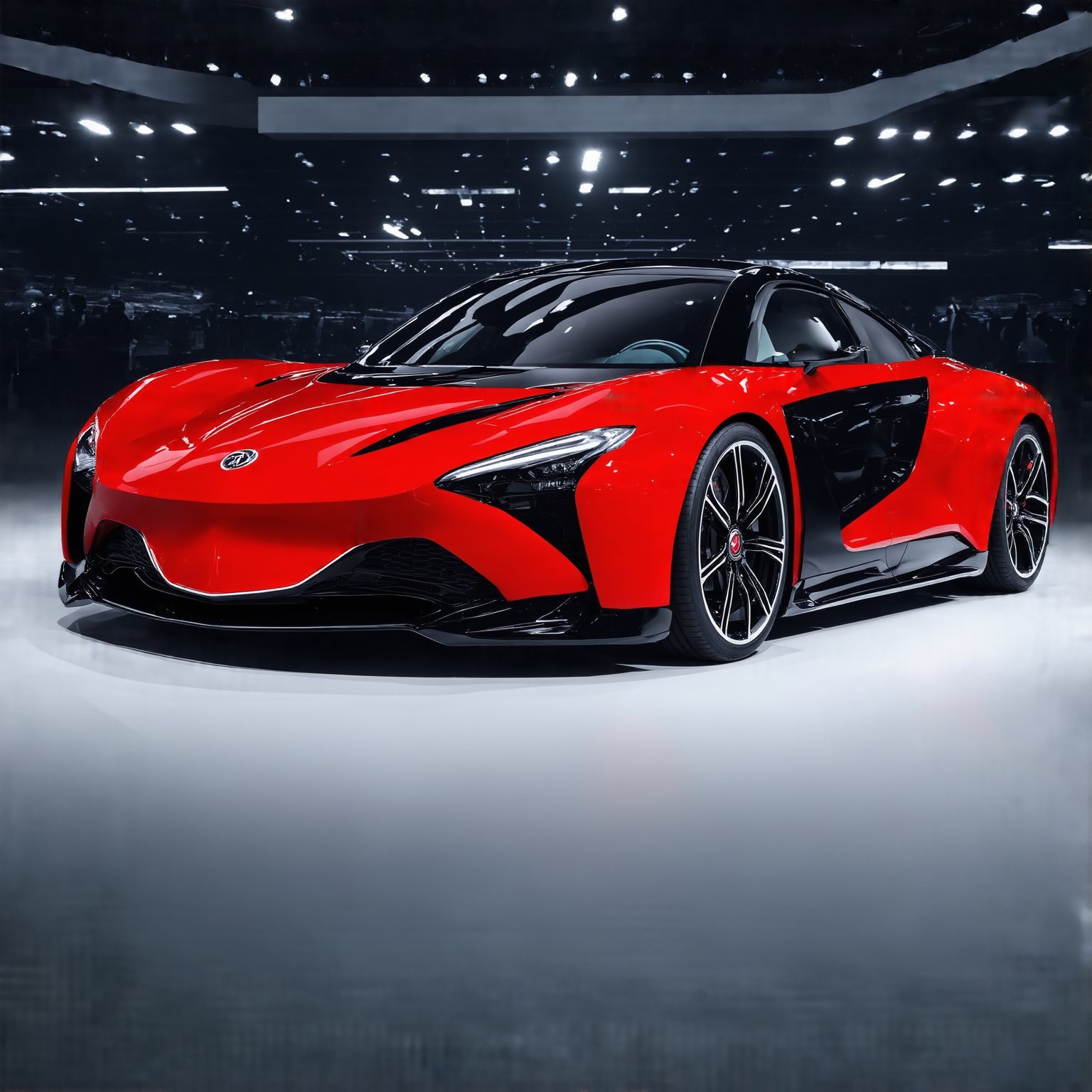 ((Ultra-realistic)) photo of Hongqi S9 hypercar,Red and Black color,shiny spinning wheels,glossy Black alloy rims with silver edge,bright turned on head lights,(backdrop of Detailed Realistic car showroom,interior,lights,racing girl,people,spot lights,cluttered maximalism),depth of perspective,vehicle focus,sports car,(wide shot)
BREAK
sharp focus,high contrast,studio photo,trending on artstation,rule of thirds,perfect composition,(Hyper-detailed,masterpiece,best quality,UHD,HDR,32K,shiny, glossy,reflective,kodachrome 800:1.3), ek_photo_b00ster,ek_car_b00ster