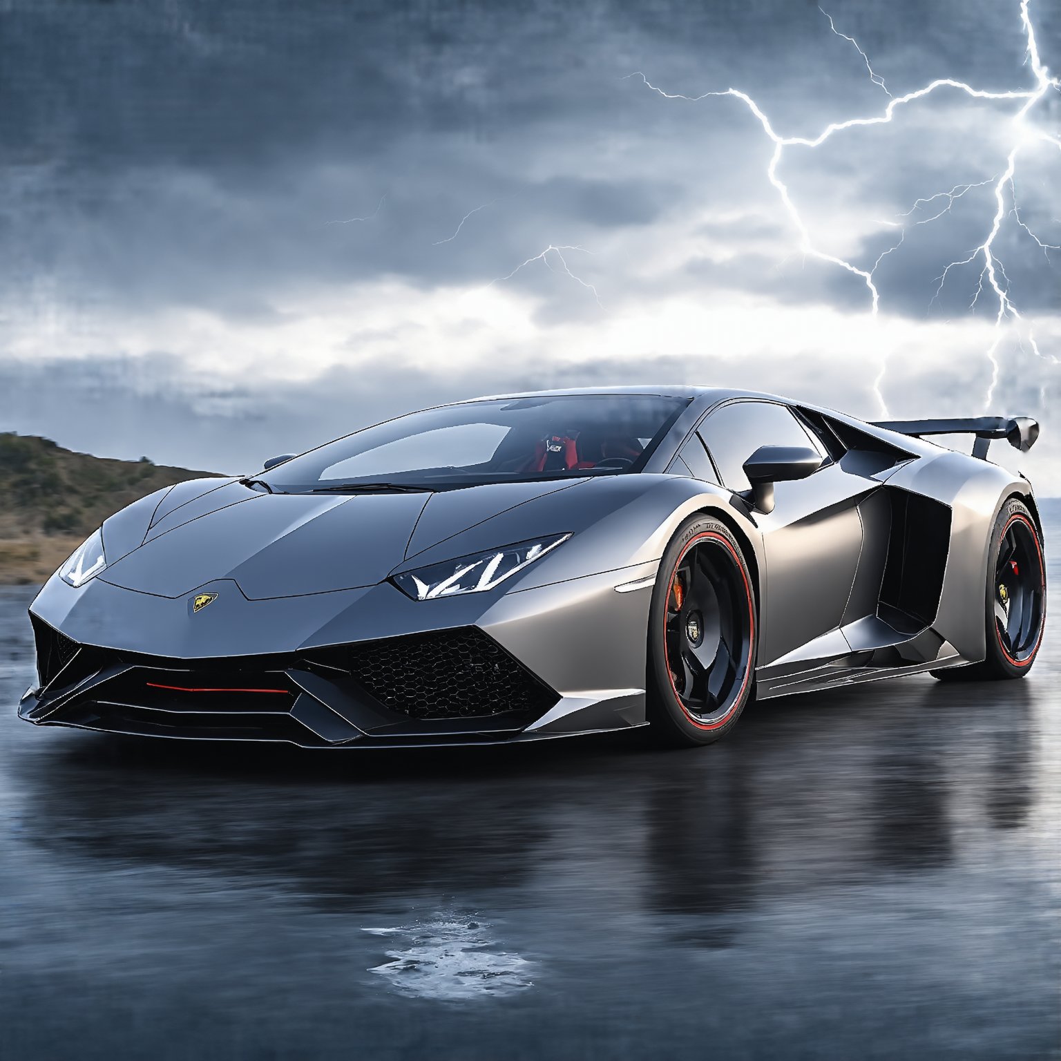 ((Ultra-realistic)) photo of Lamborghini designed by Marcello Gandini,dark silver color,shiny spinning wheels,glossy Black alloy rims,bright turned on head lights,driver wearing helmet,driving at high speed,(backdrop of Detailed Realistic California coast highway number 1,ocean view,rock,hill,bird,cloud, puddles,tree,lightning in the sky,a police car following behind,cluttered maximalism),depth of perspective,vehicle focus,sports car,(wide shot)
BREAK
sharp focus,high contrast,studio photo,trending on artstation,rule of thirds,perfect composition,(Hyper-detailed,masterpiece,best quality,UHD,HDR,32K,shiny, glossy,reflective,kodachrome 800:1.3), ek_photo_b00ster,ek_car_b00ster