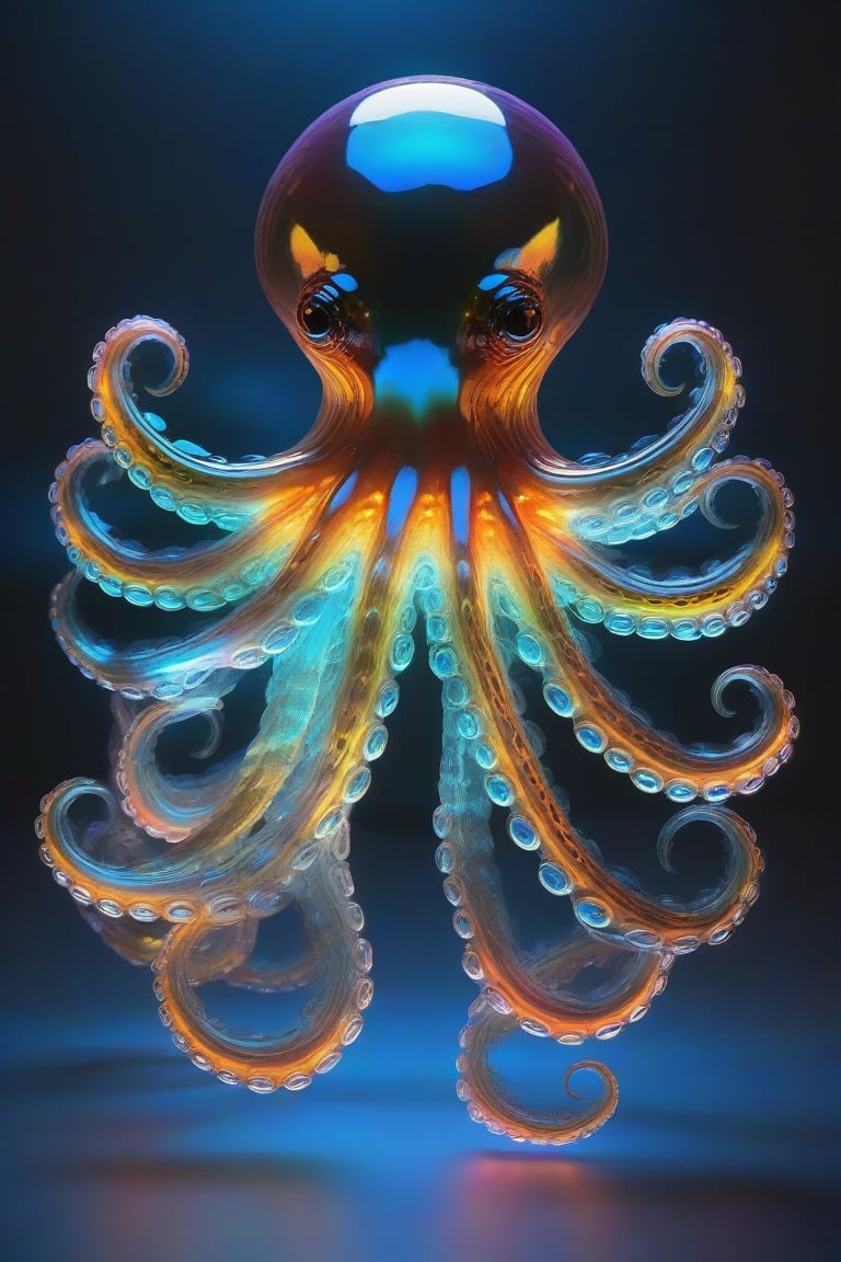 Ap0l0gr4ph1c, holographic, octopus, colorful, glowing, illumination, iridescent, photo \(object\), reflection, shadow, simple background, translucent