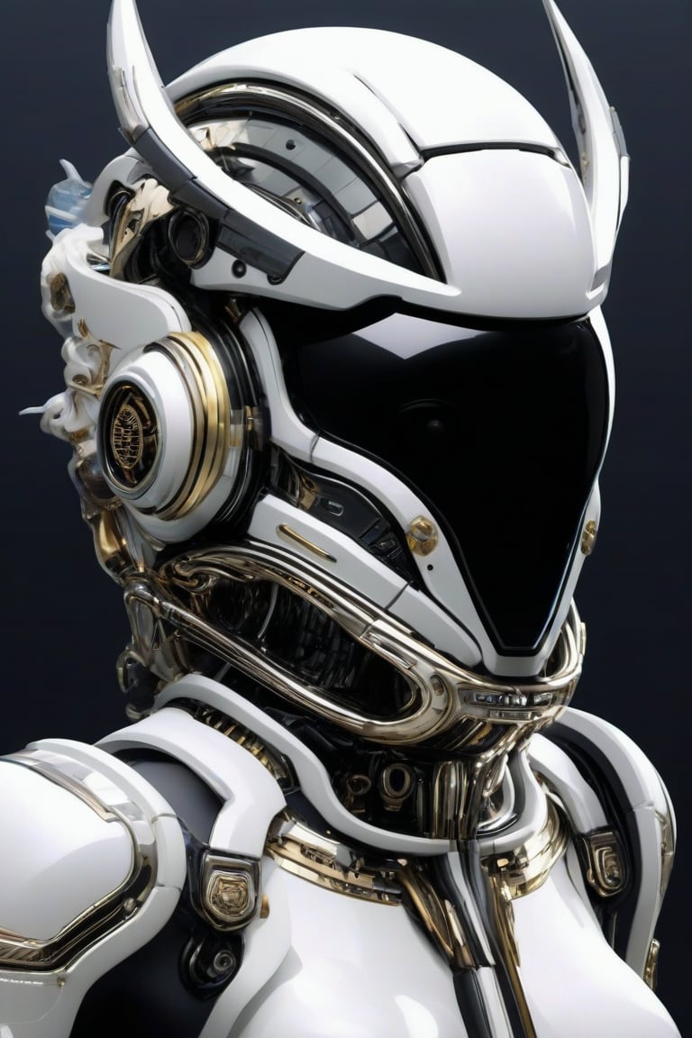 a white and silver Gold space helm cover face with Tribal on it, in the style of futuristic space elements Scorn glamour, animated gifs, stefan gesell, algorithmic artistry, android jones, tim hildebrandt, pop art with a dark sine of the moon Scorn Hr Giger ,Monster, S0ul0fsc1f1