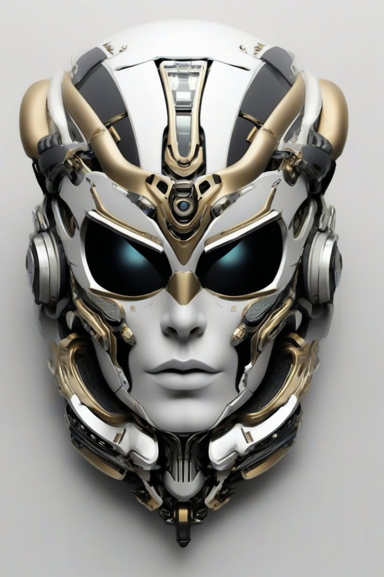 white and silver Gold space helm cover face with Tribal on it, in the style of futuristic space elements Scorn glamour, animated gifs, stefan gesell, algorithmic artistry, android jones, tim hildebrandt, pop art with a dark sine of the moon Scorn Hr Giger ,Monster, S0ul0fsc1f1