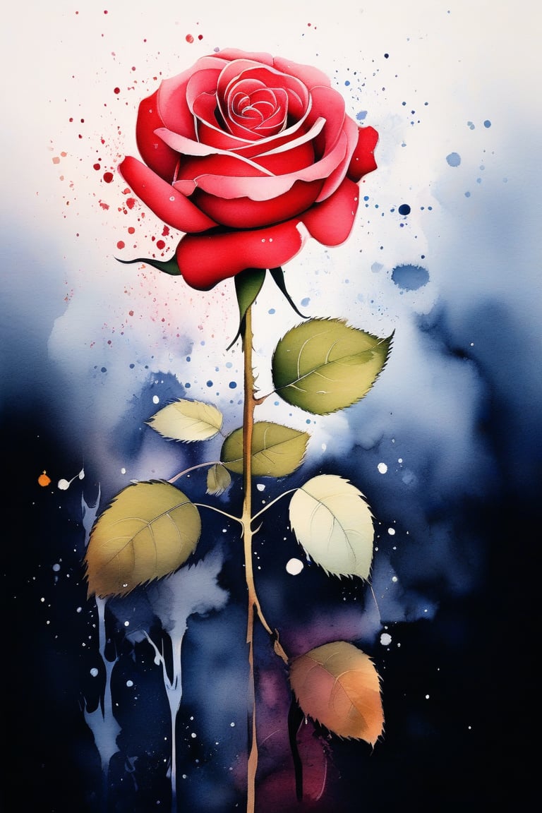 Rose, flower, stunning image, minimalism, ink, watercolor, Ink art style.