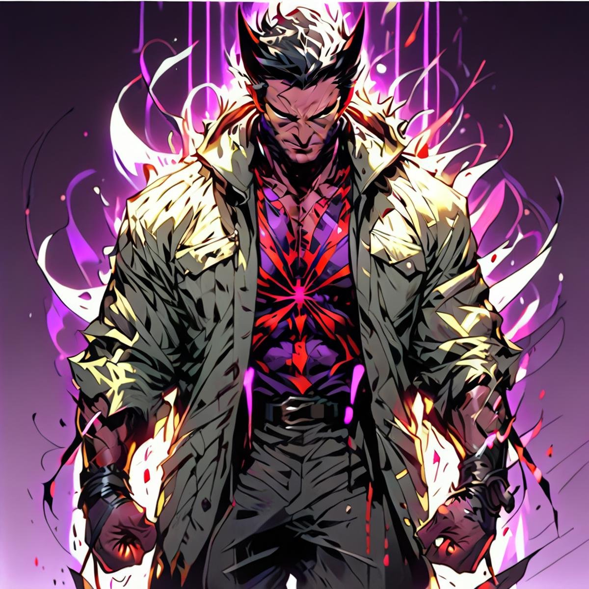 hoodie, petals, portrait, white jacket, black hair, darkprotostyle wolverine, Battle damage, tactical clothing, Studio Lighting, clothing cutout, casting a bright large-scale magical spell around himself, curly hair, blurry background, Darkgloestyle d&d magic fantasy, nude, shoulder armor, scar, berserk, old man, DC comics, darkprotostyle spider man, colorful hulk, darkglowstyle vintage Motor vehicle, kimono, darkprotostyle grim with a scyther in a purple light, a man in a suit and tie standing in front of a purple background