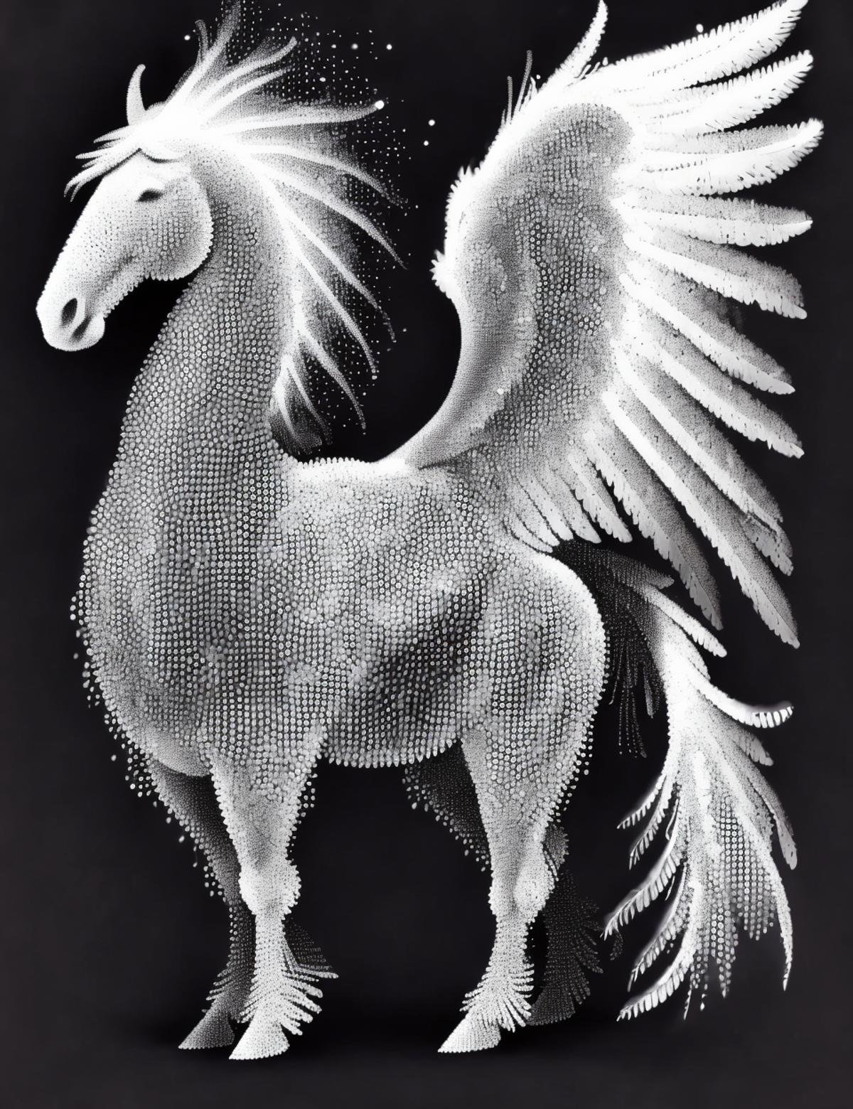 DonMD4t4D3ns1ty data density , colossal ethereal harmonious industrial equine person,  feathered appendages, single-tailed, long-tailed, scales,    phoenix wings, , <lora:DonMD4t4D3ns1ty-000008:1>