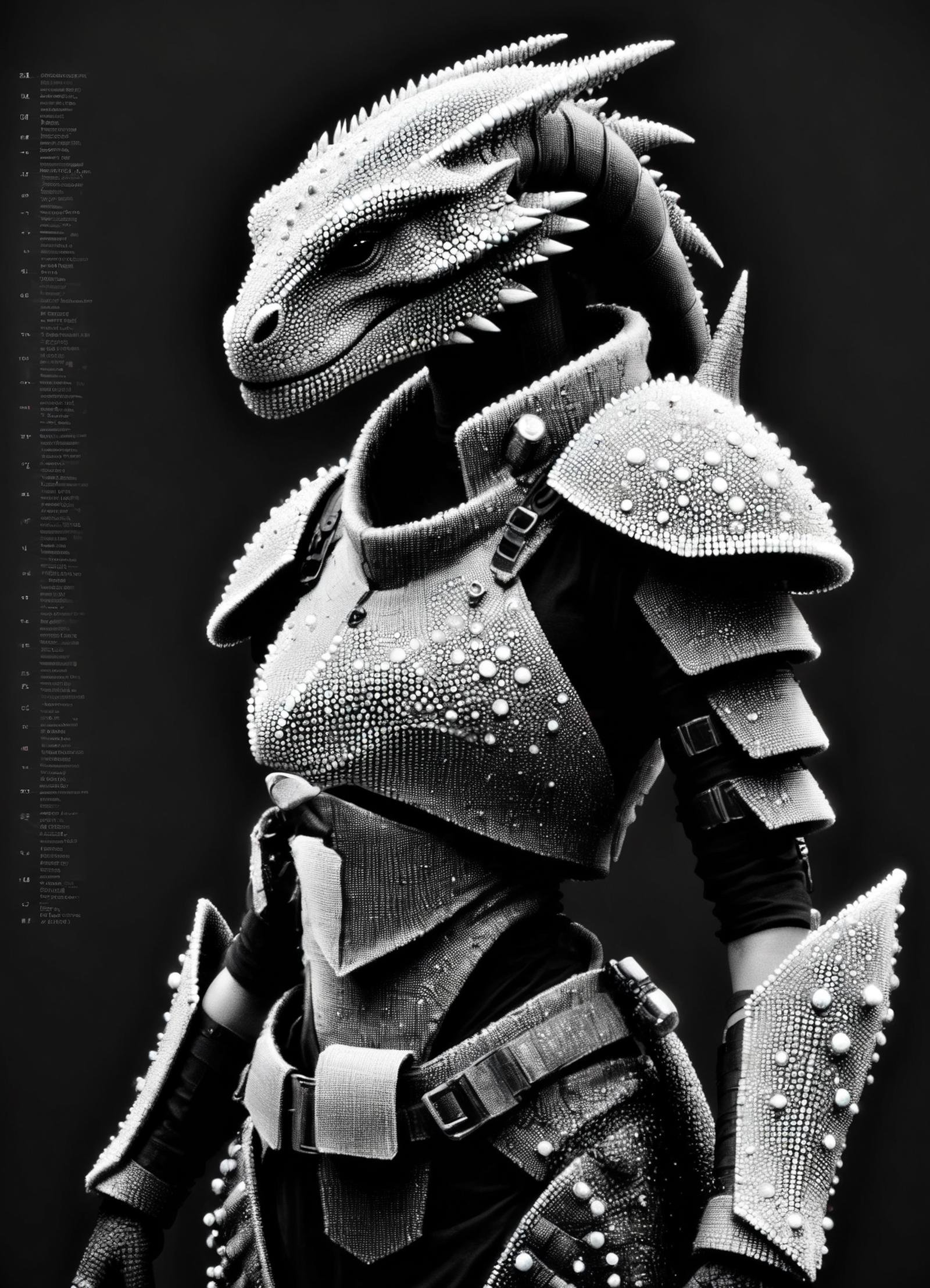 DonMD4t4D3ns1tyXL female argonians, tech smugglers,medic, pauldron, dot art, data density, monochrome <lora:DonMD4t4D3ns1tyXL-000008:1>