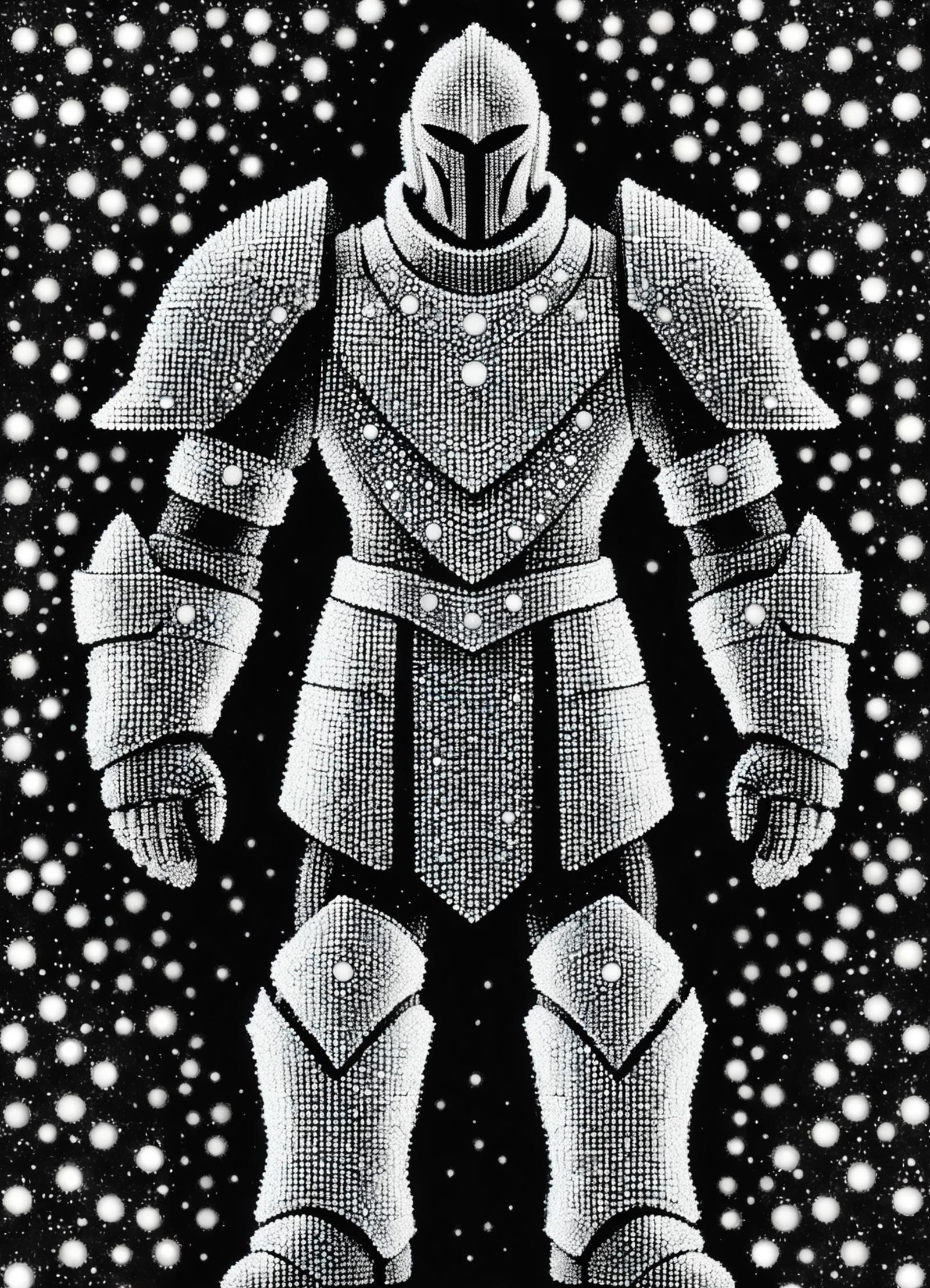 DonMD4t4D3ns1tyXL male plod, conqueror, gauntlets, dot art, data density, monochrome <lora:DonMD4t4D3ns1tyXL-000008:1>