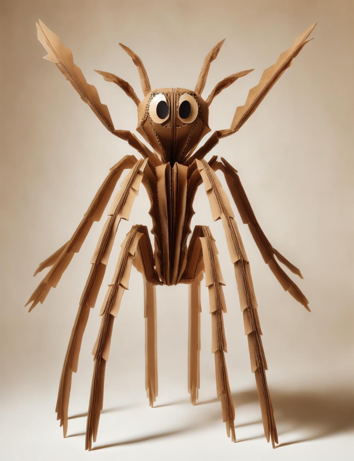 DonMC4rdB04rd cardboard, large whimsical nestled crisp arachnid life form,  digitigrade appendages,  forked-tailed, transparent skin,       <lora:DonMC4rdB04rd:0.8>