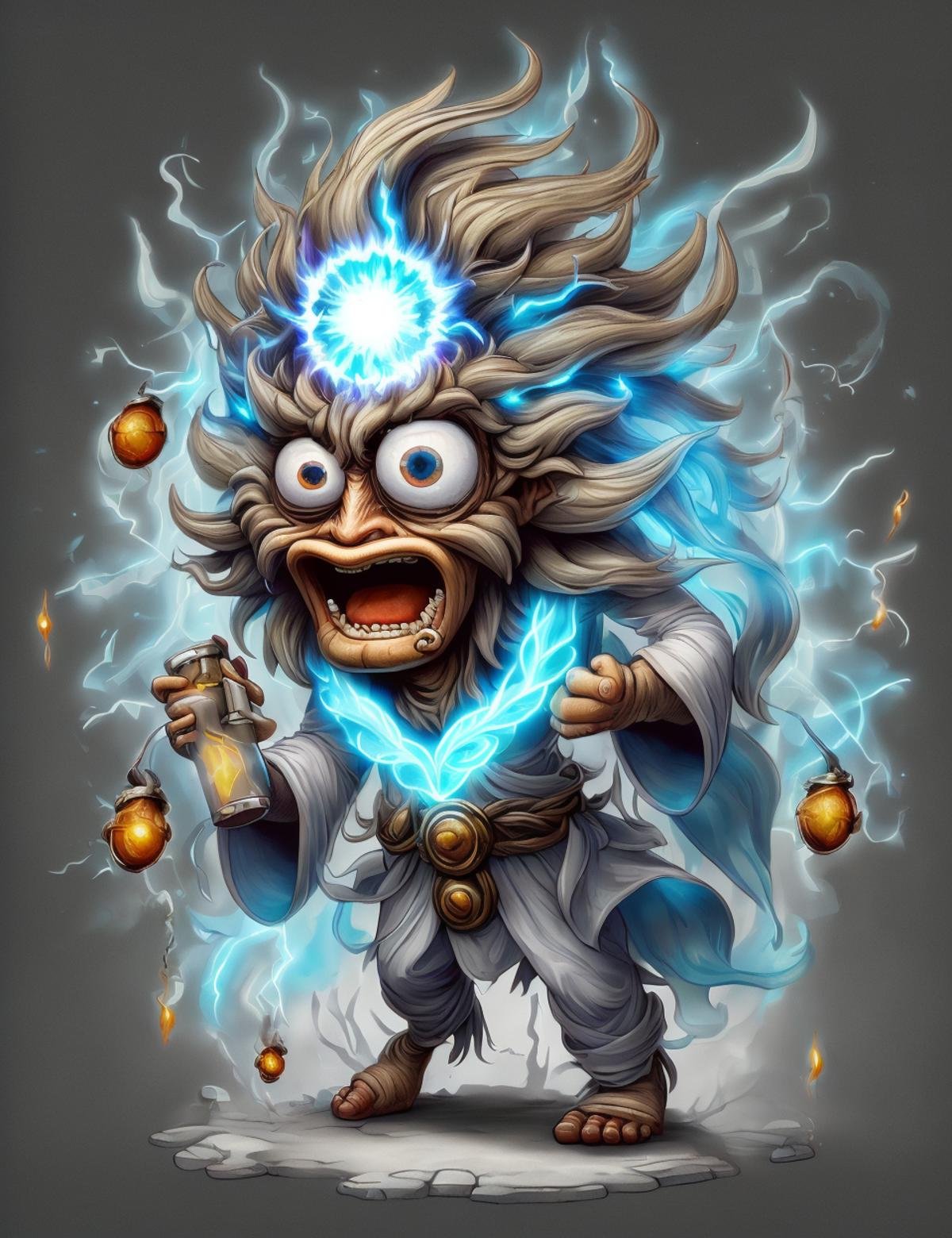 DonM0v3rC4ff31n4t3d diw, Elemental spirit, often associated with light,  seen as protectors, can be both benevolent,  connected to ancient lore and rituals , excited, caricature  <lora:DonM0v3rC4ff31n4t3d:0.8>