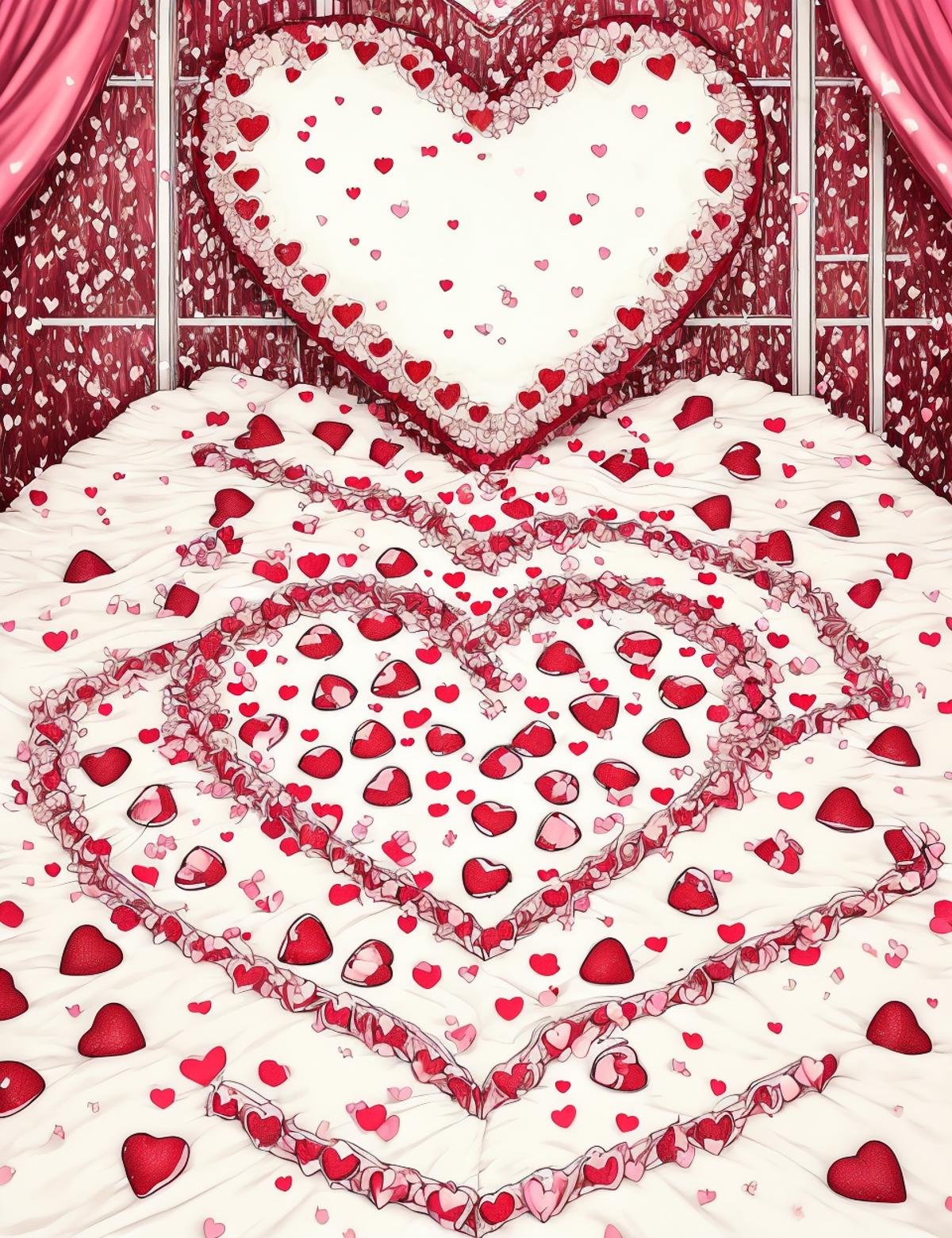 DonMS1mpl3Dr4w1ng valentines day, surreal, elegant, heart-shaped confetti, strawberry shortcake, quiet countryside inn, sharing a warm blanket and hot cocoa on a snowy evening, twinkle lights   <lora:DonMS1mpl3Dr4w1ng:1>