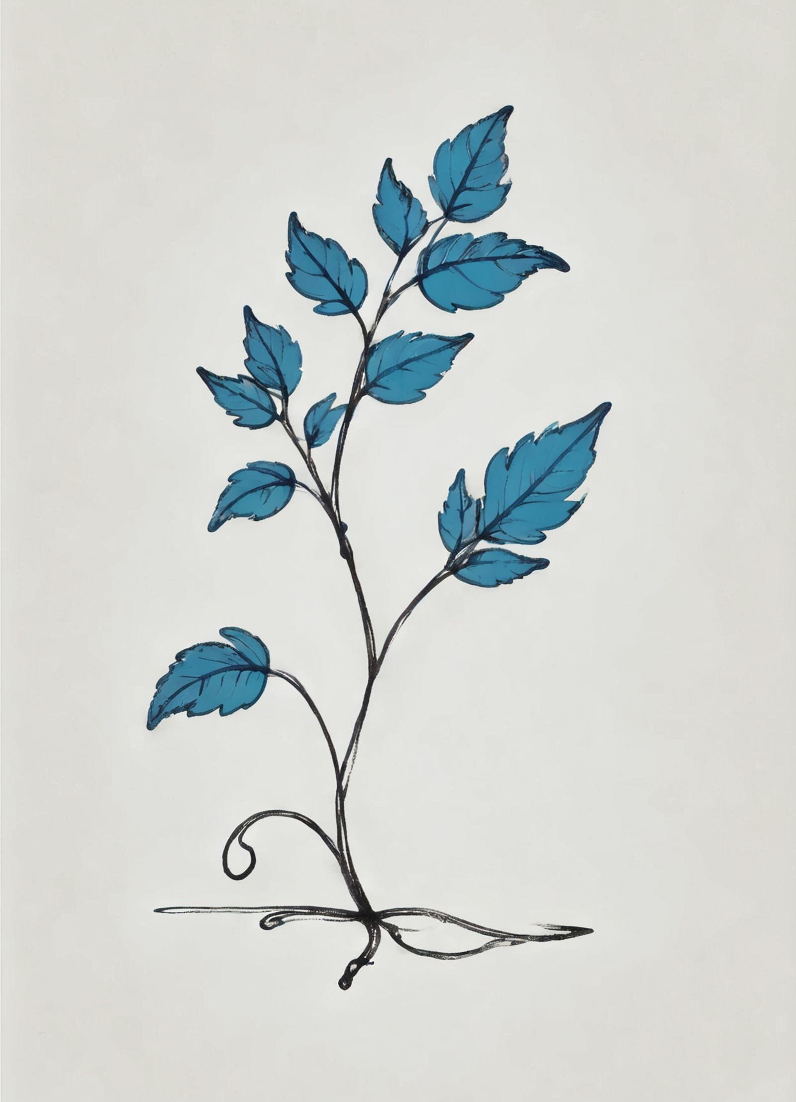 DonM0n3L1n3XL one line drawing, robust cerulean taprooted cascading plant, fuzzy texture root-like rhizome, knobby, cordate pinnate leaf, arching venation, spiral, crisped leaf margin, quinacridone violet raceme spadix flower, flabellate,  calyculate, fasciculate, dense root   <lora:DonM0n3L1n3XL:1>