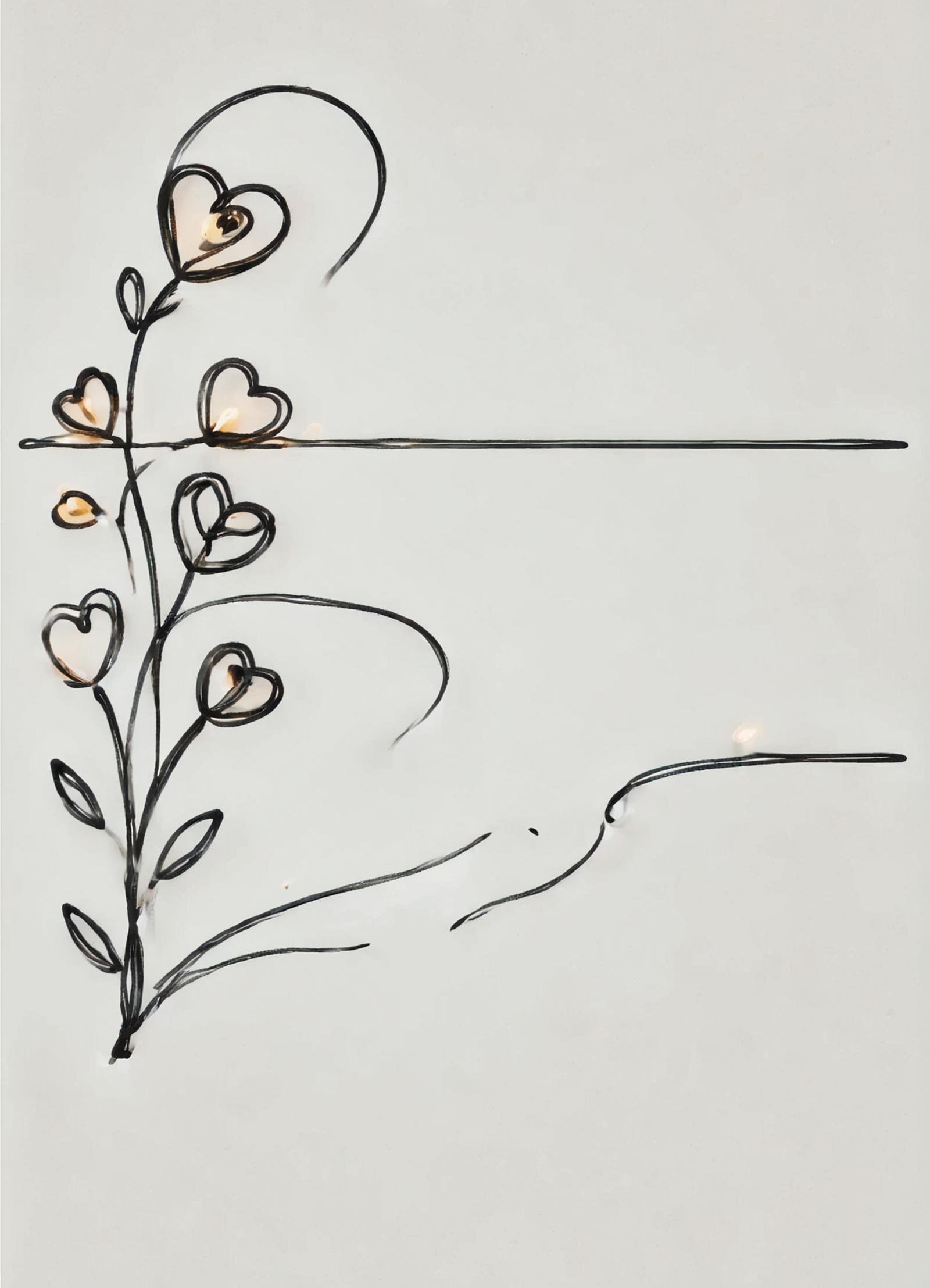 DonM0n3L1n3XL one line drawing, valentines day, minimalist, rustic, flowers, expressing gratitude and appreciation, scenic overlook, hand-in-hand walks along the beach at sunset, twinkle lights   <lora:DonM0n3L1n3XL:1>