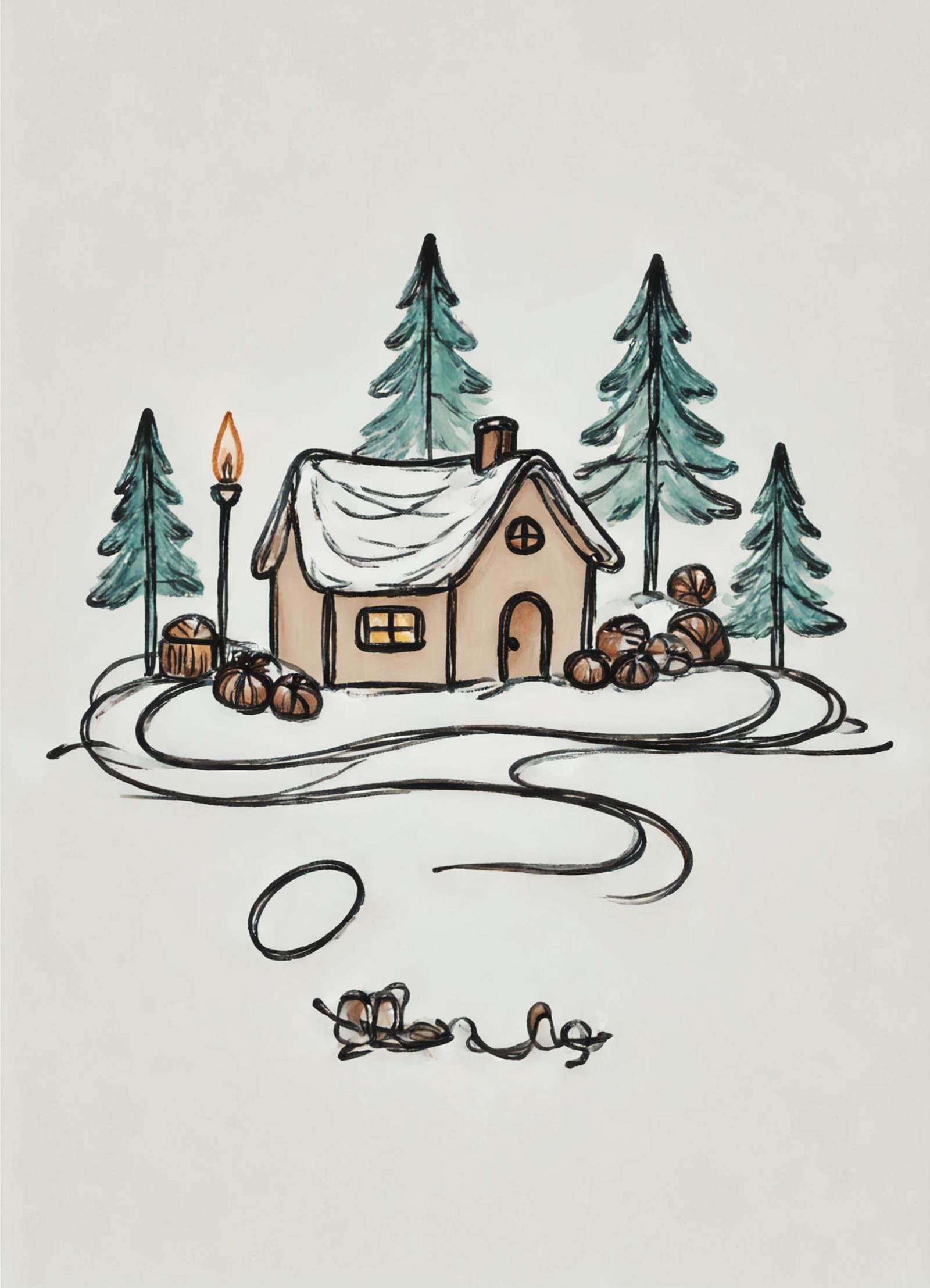 DonM0n3L1n3XL one line drawing, festive illustration, yule log, roasted chestnuts,,christmas village, overflowing with love and goodwill,nostalgic and reminiscent, tiffany lamps, exchanging thoughtful and meaningful gifts  <lora:DonM0n3L1n3XL:1>