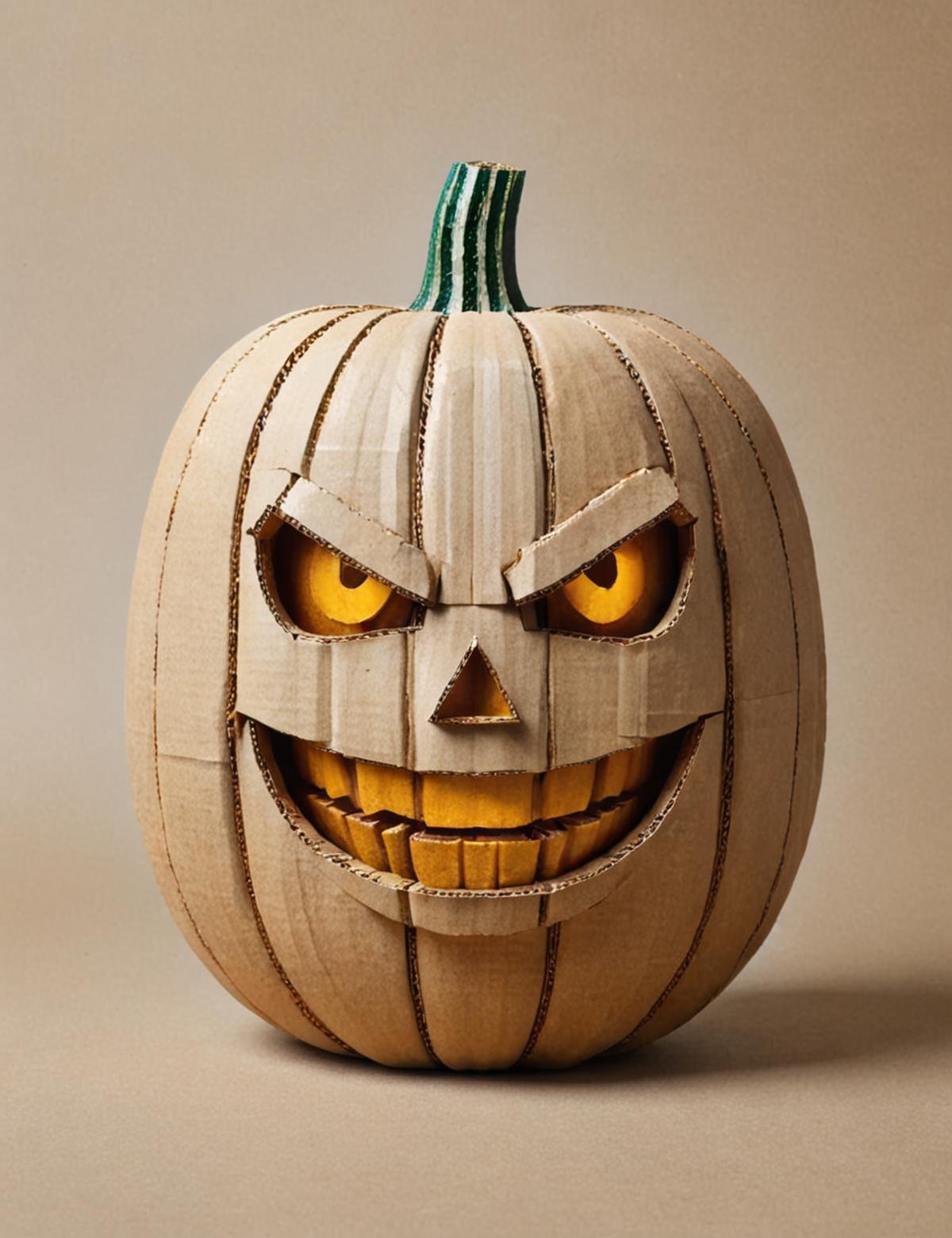 DonMC4rdB04rdXL cardboard, pumpkin carving, painted pumpkins, superheroe, smirking  <lora:DonMC4rdB04rdXL:1.0>