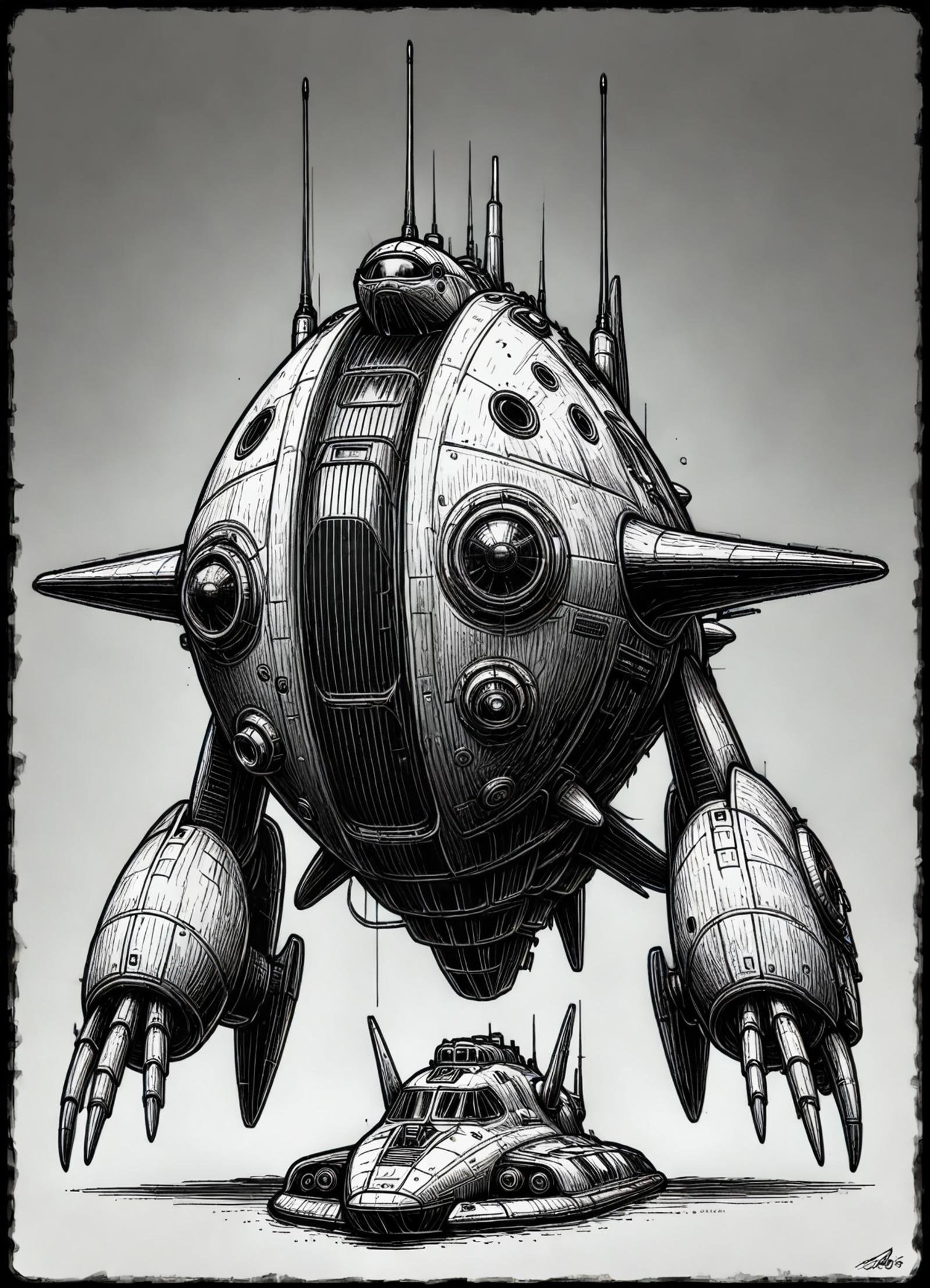 DonMS1mpl3Dr4w1ngXL simple lineart,  scifi colossal gungan bongo submarine (star wars), antenna, curved windshield,   hubcaps, aluminum, weathered,     <lora:DonMS1mpl3Dr4w1ngXL:1>