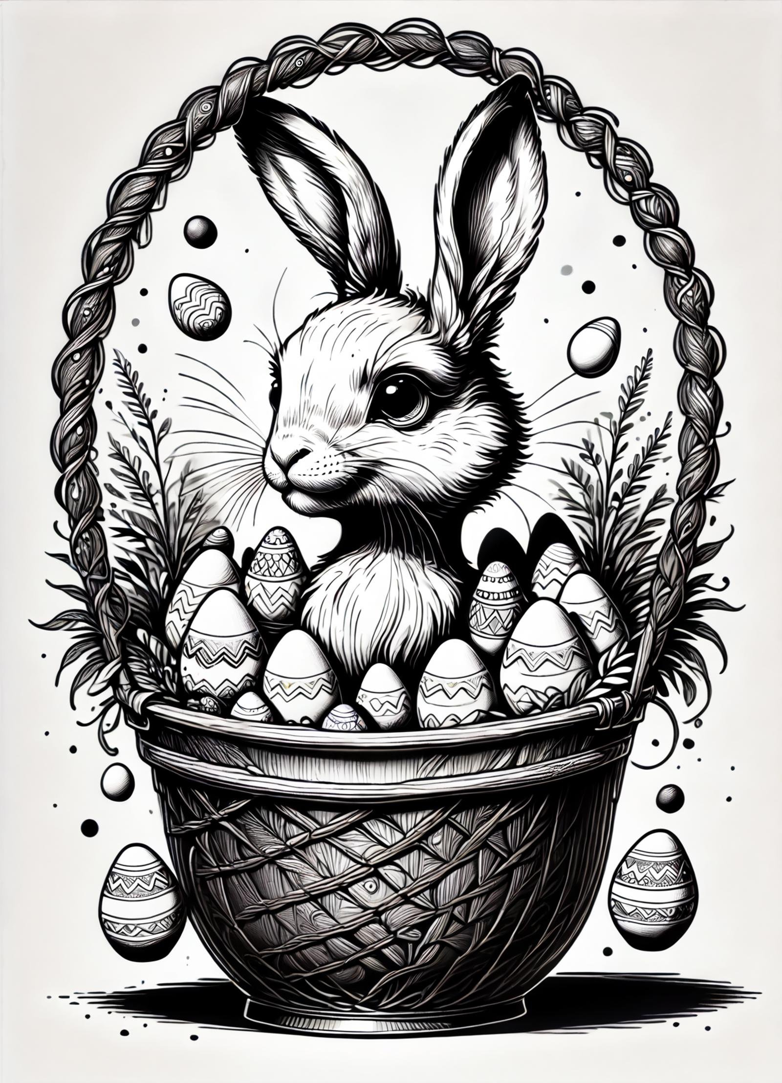 DonMS1mpl3Dr4w1ngXL,  score_9, score_8_up, score_7_up, score_6_up, simple lineart, erlking, anthropomorphic hare, colorful eggs, festive clothing and accessories, basket filled with easter eggs, fertility, rebirth, spring, cheerful , rating_safe  <lora:DonMS1mpl3Dr4w1ngXL-pony_v1.1:1>