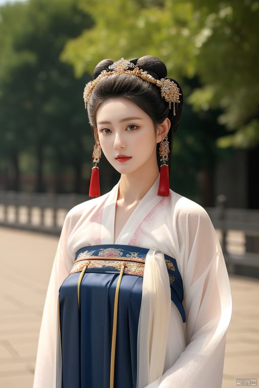 hanfu,1girl,solo,Boyfriend's perspective,(upper body: 1.3), half-length photo ,an exquisite girl wearing traditional chinese hanfu,in the Forbidden City,city wall,mamianqun, ((poakl))