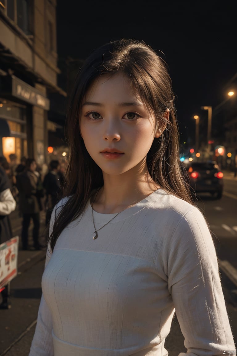  (RAW photo, 4k, realistic, exquisitely detailed skin),masterpiece,best quality,unity 8k wallpaper,ultra detailed,cinematic look,natural skin texture,extremely realistic skin texture,finely detailed face,(film grain:1.2),cinematic angle,Fujifilm XT3,,(highlydetailed),(night scene),(street corner),(1girl),(detailed lighting),(contrast),(mysterious atmosphere),,vivid illumination,,masterful technique,,harmonious composition,,immersive atmosphere,,stunning visuals,