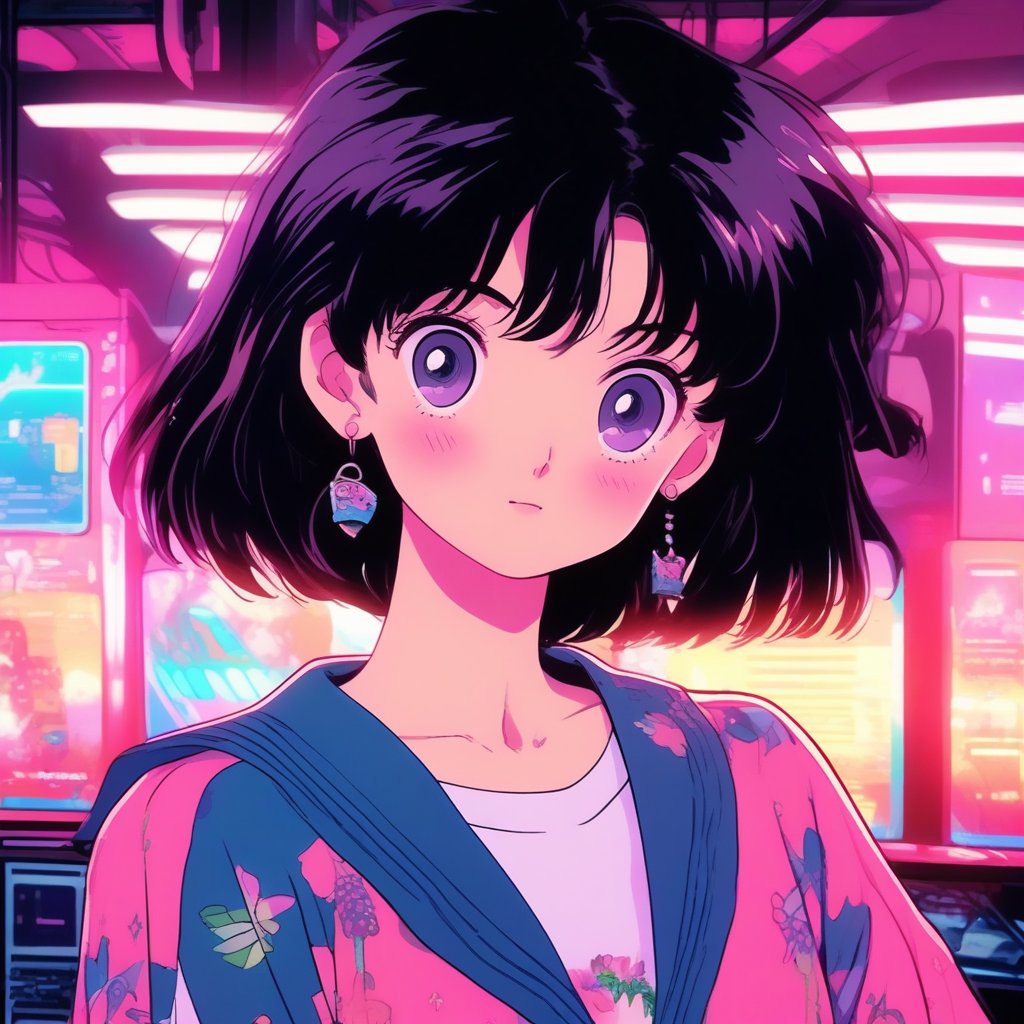 1990s 1girl, anime, lofi,