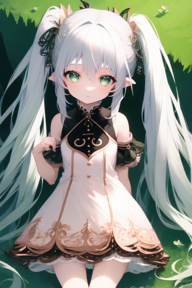 score_4, score_3, score_2, score_1,(masterpiece),(best quality),illustration,ultra detailed,hdr,loli,1girl,hair rings, solo,petite, long hair, very long hair, absurdly long hair, barefoot, looking at viewer, symbol-shaped pupils, white hair, dress, bangs, green eyes, full body, breasts,cross-shaped pupils, hair ornament, white hair, green hair, gradient hair, white dress, nahida (genshin impact)