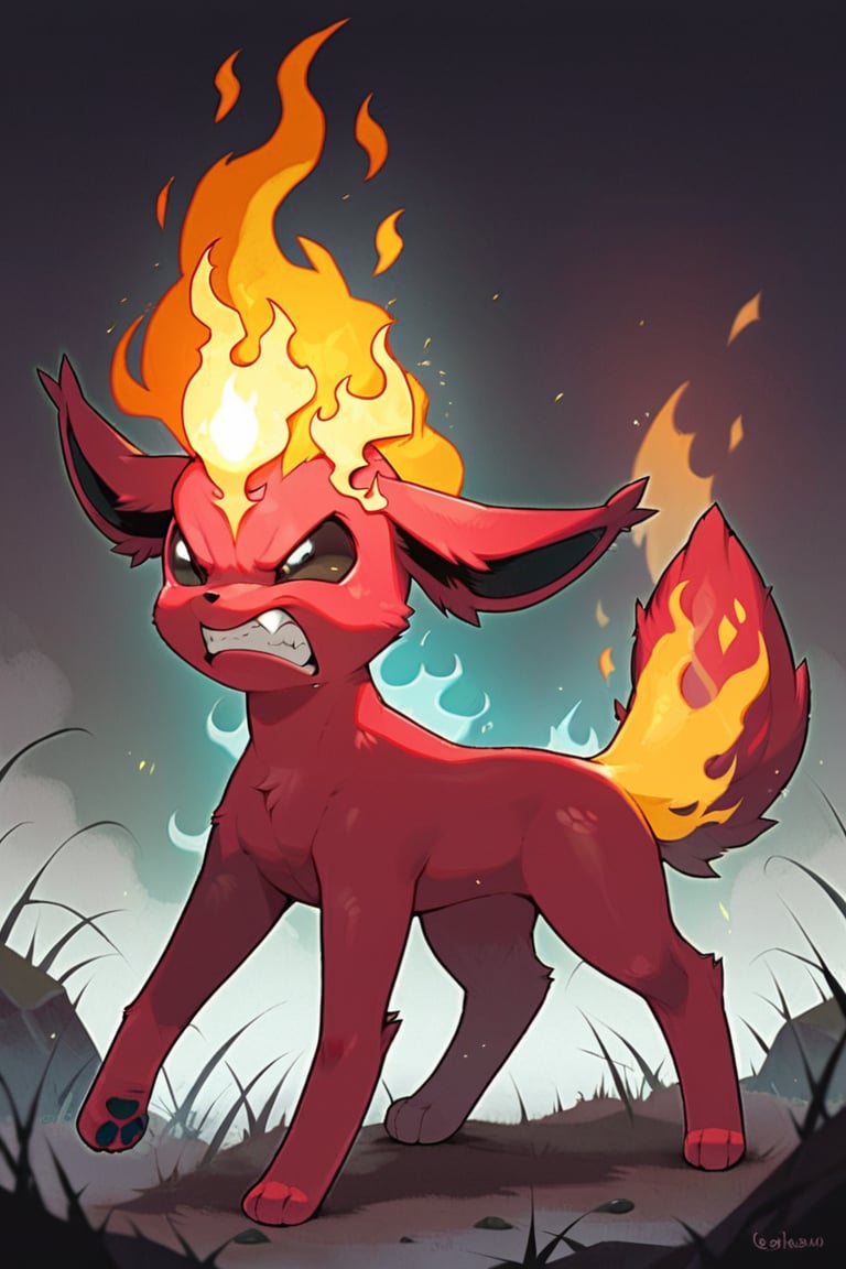 Score_10_up, Score_9_up, Score_8,Eeveelution,score_tag,red fur, black eyes, tail with fire, furious