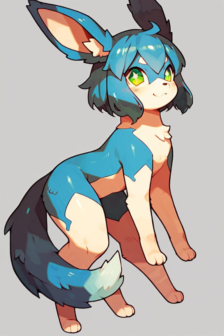 Score_10_up, Score_9_up, Score_8,Eeveelution,score_tagblue fur, green eyes, dog ears, dog tail,