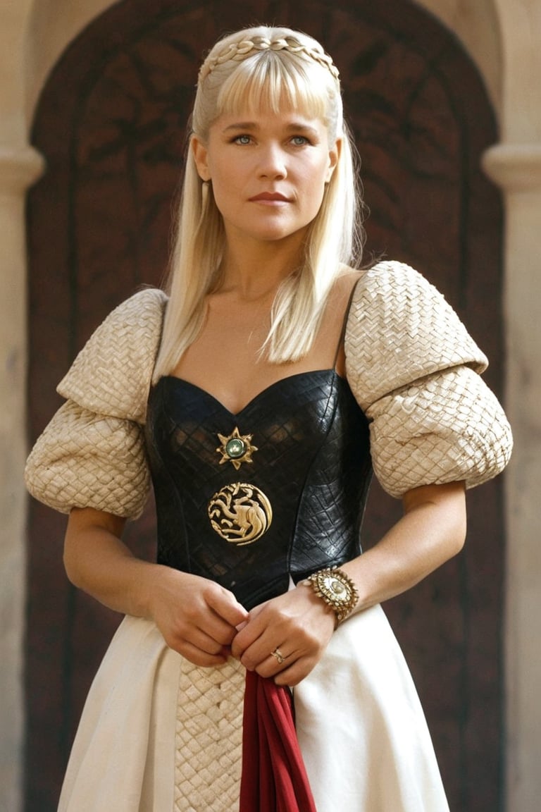 portrait of a xuxa as a Targaryen princess, wearing an nct dress, game of thrones movie scene