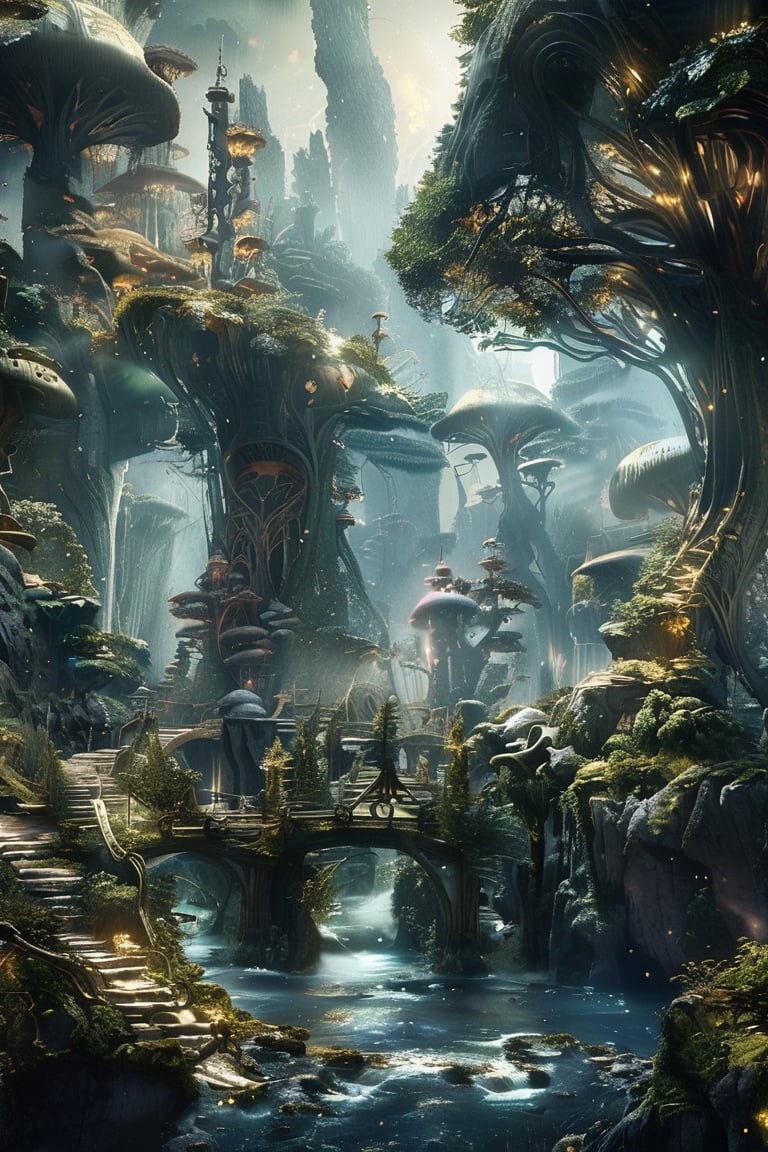 Create a high-definition, fantastical magical mystical landscape