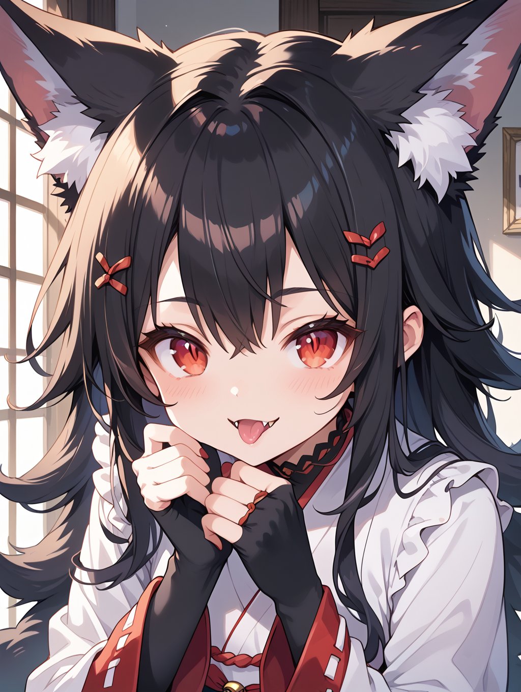 score_9, score_8_up, score_7_up,perfect eyes, kitsune, werewolf, red eyes, black skin, pretty girl, cute girl, teasing