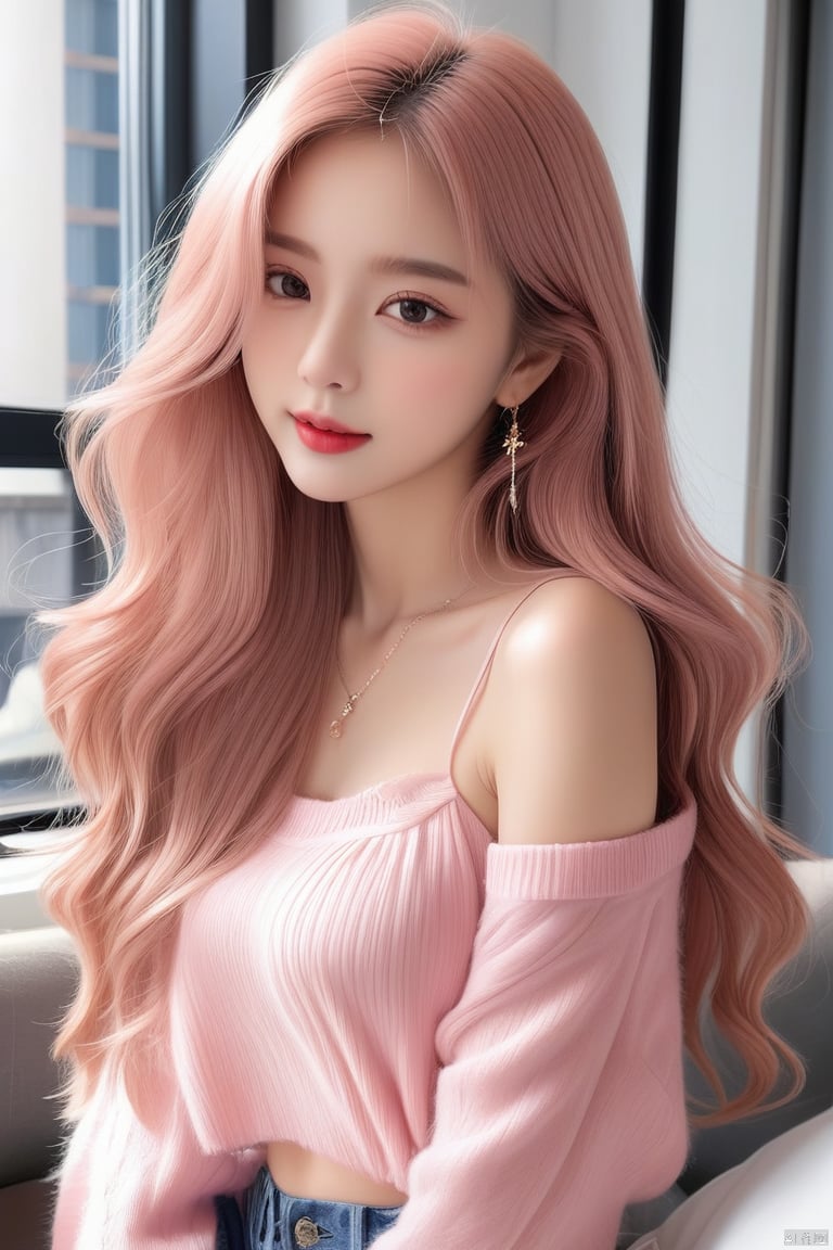 Prompt: pink hair .Messy long hair. Delicate skin with. Upper body. 1girl, 1girl, wangyushan