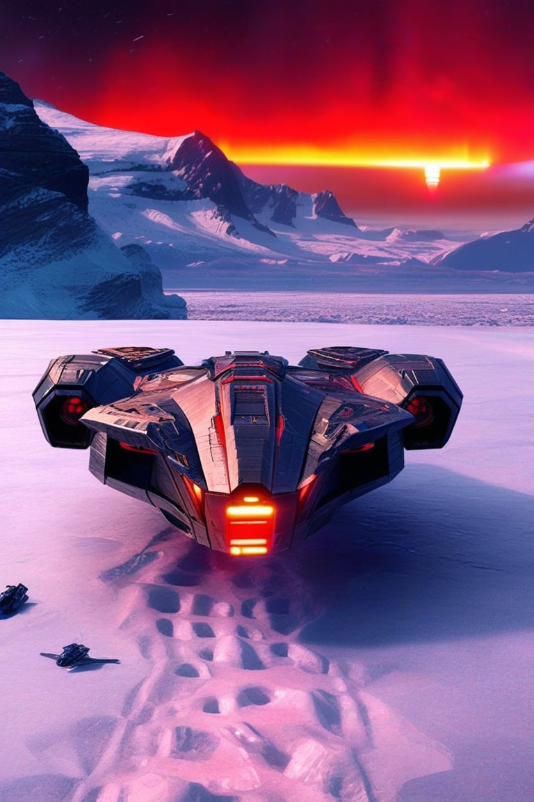 realistic photo of starship,landed on a planet with ice mountain,red colored sky with two moons,front view,starship door open,two jedi came out of the starship,lightsaber,
ek_ph0t0_b00ster,ek_real_b00ster,ek_art_b00ster,ek_raz0r_cre5t,ek_rcfr0nt