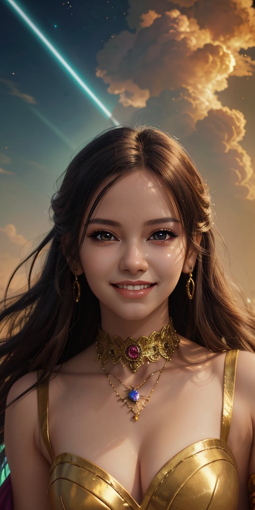 women,beautiful face, smiling ,dancer,hot ,divine magic, lighting sky,fantasy , cinematic .masterpiece high res ,detailed face,3k, anime