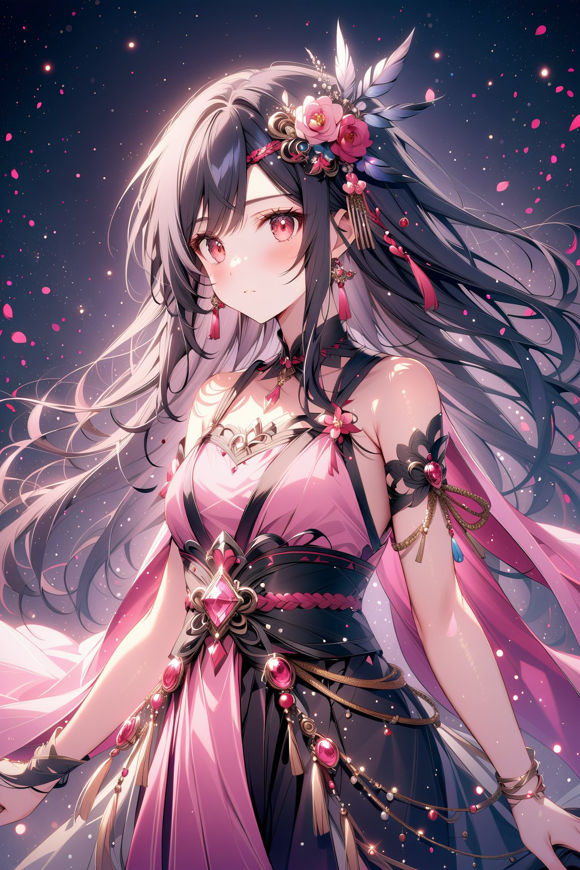 Ancient style female black hair pink clothes,noc-mgptcls