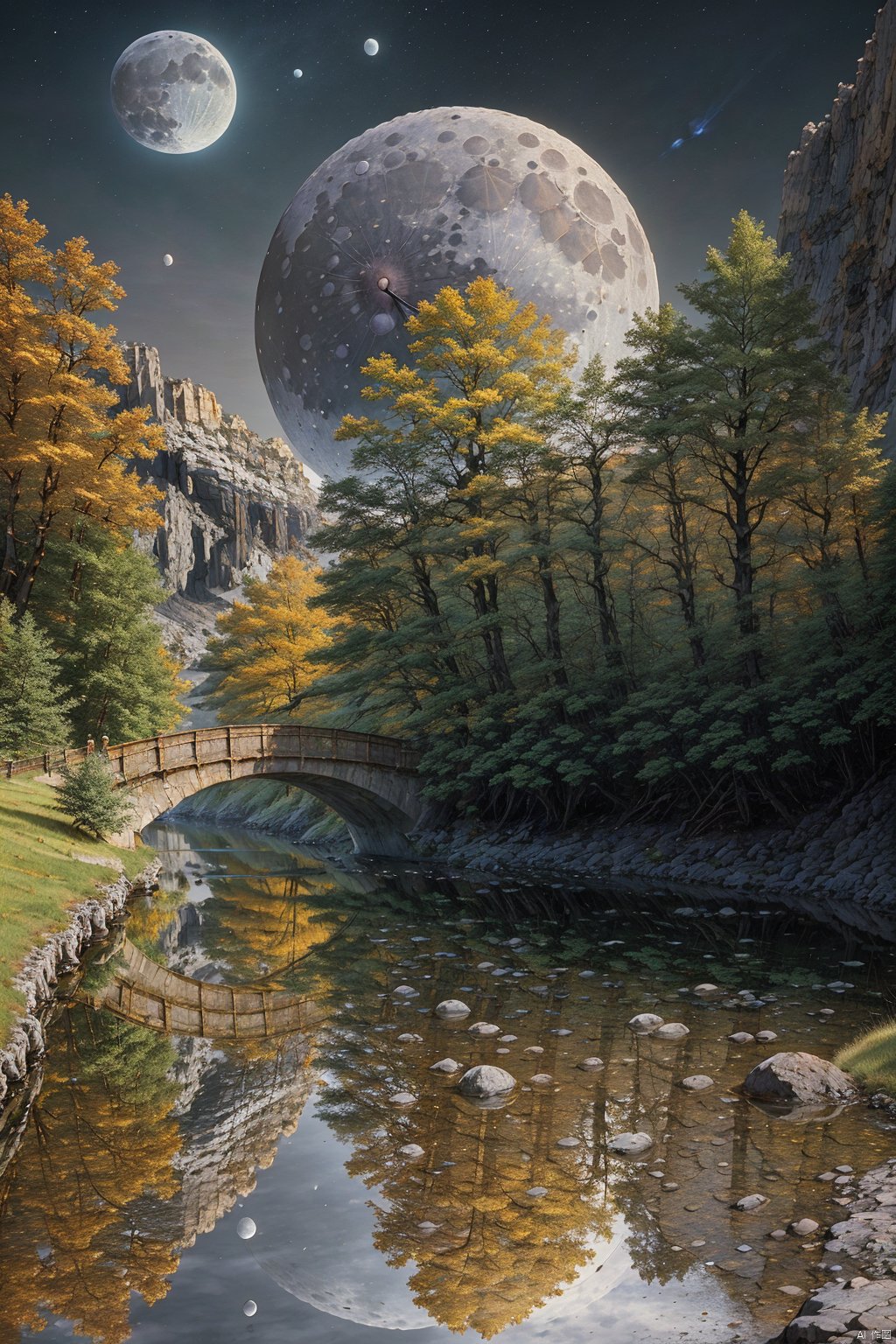 Best quality, masterpiece, official art,
dofas, no humans, realistic,scenery,moon, reflection,