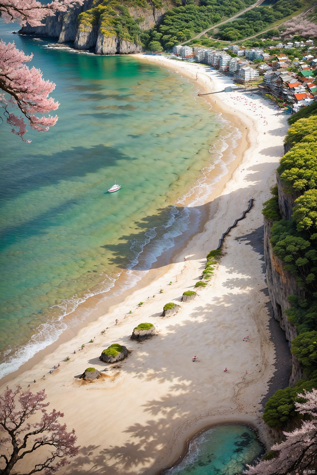  flower, no humans, cherry blossoms, scenery, sea, beach,star 