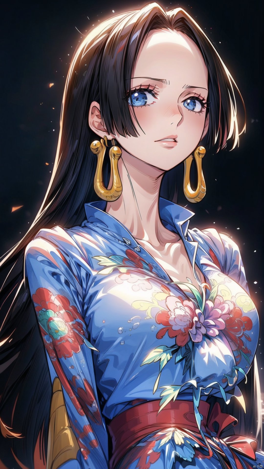 best quality,masterpiece,HDR,UHD,8K,1girl,solo,upper body,earrings,hime cut,long hair,simple_background,gradient_background,boa hancock,highly detailed,Detailed Photo,Sexy,golden ratio,(hanfu:1.3),chinese clothes