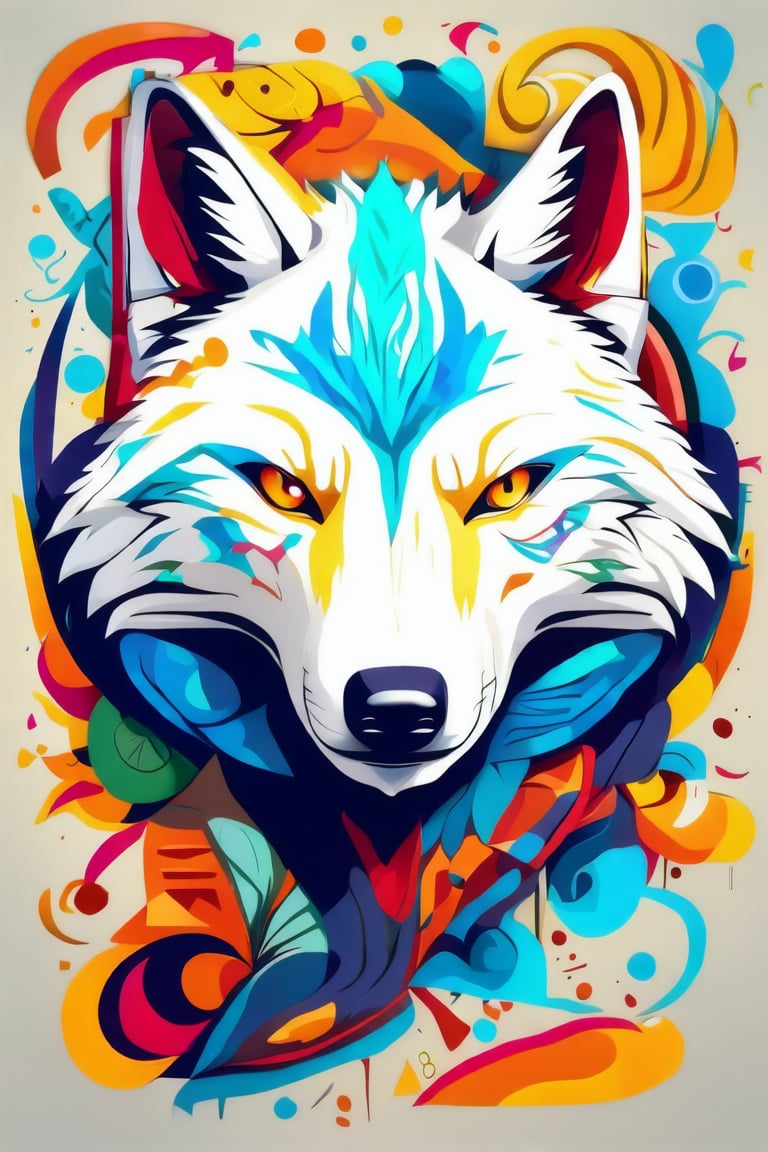 g-illustration,,vector art, illustration, wolf,white background,multicolored