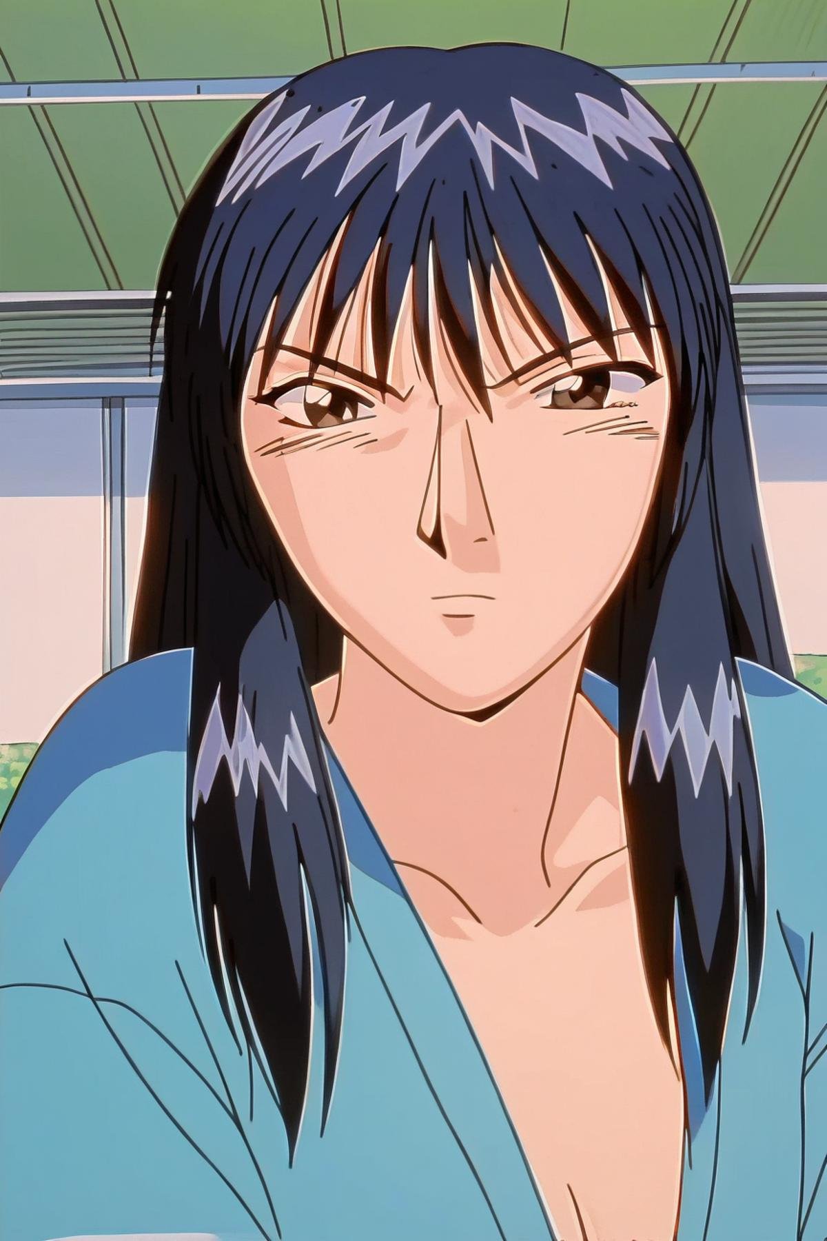 score_9_up, score_8_up, score_7_up, source_anime, solo, 1girl, retro artstyle, black hair, long hair, anime coloring, brown eyes, 1990s (style), black eyes, indoors, gto anime style, Miyabi Aizawa, high quality, best quality, <lora:90s_Retro_anime_style_Pony:1>