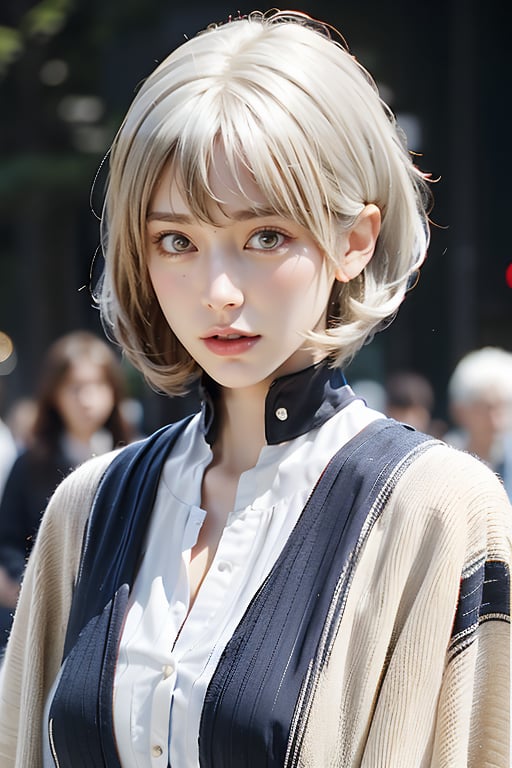 1girl, solo, upper body, white hair, traditional media, reality, red face, feeling a little bit feverish and cold