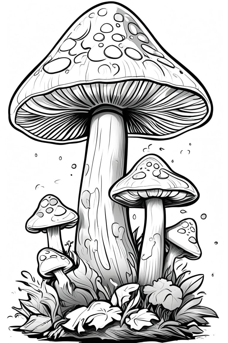 Manga style illustration, line art, pencil art, simple background, white background, monochrome, greyscale, artist name, no humans, mushroom