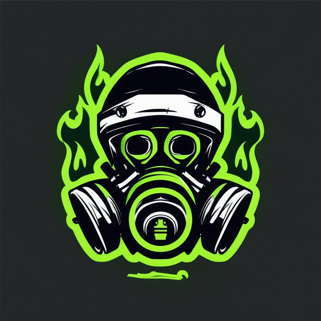 gaming logo design,  an image of a gas mask on a dark background with the word toxic in green and black lettering