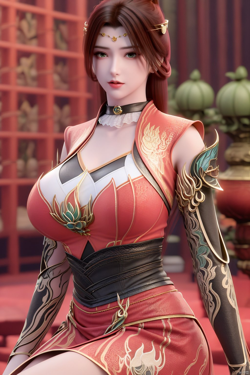  (1girl:1.1), (Lace pink-green skirt:1.39), on Stomach,aqua_earrings,Lights, lanterns, chang,(big breasts:1.56),hanfu, Best quality, Realistic, photorealistic, masterpiece, extremely detailed CG unity 8k wallpaper, best illumination, best shadow, huge filesize ,(huge breasts:1.59) incredibly absurdres, absurdres, looking at viewer, transparent, smog, gauze, vase, petals, room, ancient Chinese style, detailed background, wide shot background,
(((black hair))),(Sitting on the lotus pond porch:1.49) ,(A pond full of pink lotus flowers:1.5),close up of 1girl,Hairpins,hair ornament,hair wings,slim,narrow waist,perfect eyes,beautiful perfect face,pleasant smile,perfect female figure,detailed skin,charming,alluring,seductive,erotic,enchanting,delicate pattern,detailed complex and rich exquisite clothing detail,delicate intricate fabrics,
Morning Serenade In the gentle morning glow, (a woman in a pink lotus-patterned Hanfu stands in an indoor courtyard:1.36),(Chinese traditional dragon and phoenix embroidered Hanfu:1.3), admiring the tranquil garden scenery. The lotus-patterned Hanfu, embellished with silver-thread embroidery, is softly illuminated by the morning light. The light mint green Hanfu imparts a sense of calm and freshness, adorned with delicate lotus patterns, with a blurred background to enhance the peaceful atmosphere, song_hanfu, tang_hanfu,Xtianhuxiaobai,Xtanghuoer