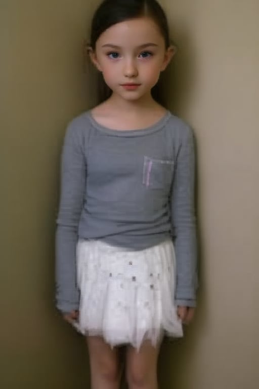 full body image , very scared,little girl, (6 years old), with makeup, 45H1YN