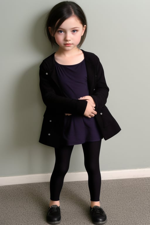 full body image , very scared,little girl, (6 years old), with makeup, 45H1YN