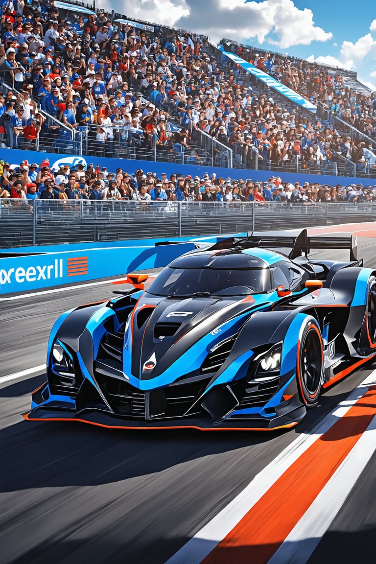 A high-energy digital artwork of a futuristic racing event, with sleek, high-speed vehicles on a neon-lit track, the crowd cheering, and the racers in dynamic poses, conveying the excitement and innovation of future sports. ,photography, Natural geographic photo, Hyper-realistic, 16k resolution, (masterpiece, award winning artwork), many details, extreme detailed, full of details, Wide range of colors, high Dynamic, OverallDetailXL,
