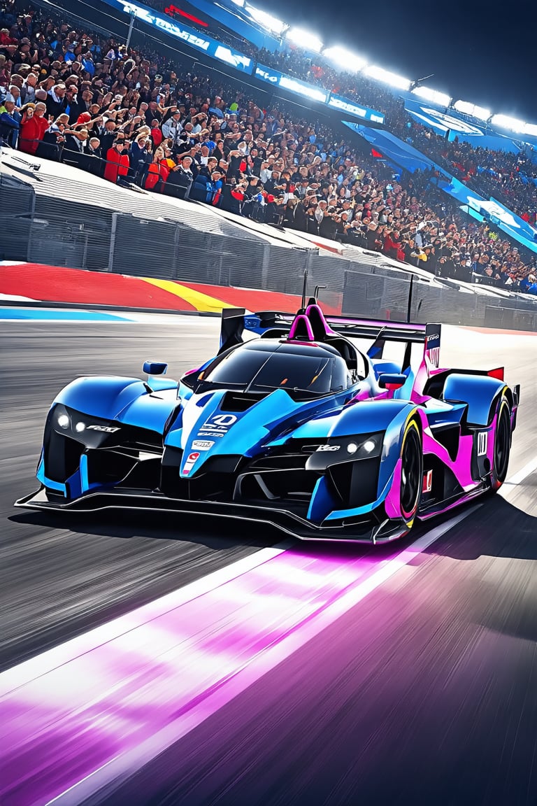 A high-energy digital artwork of a futuristic racing event, with sleek, high-speed vehicles on a neon-lit track, the crowd cheering, and the racers in dynamic poses, conveying the excitement and innovation of future sports. ,photography, Natural geographic photo, Hyper-realistic, 16k resolution, (masterpiece, award winning artwork), many details, extreme detailed, full of details, Wide range of colors, high Dynamic, OverallDetailXL,
