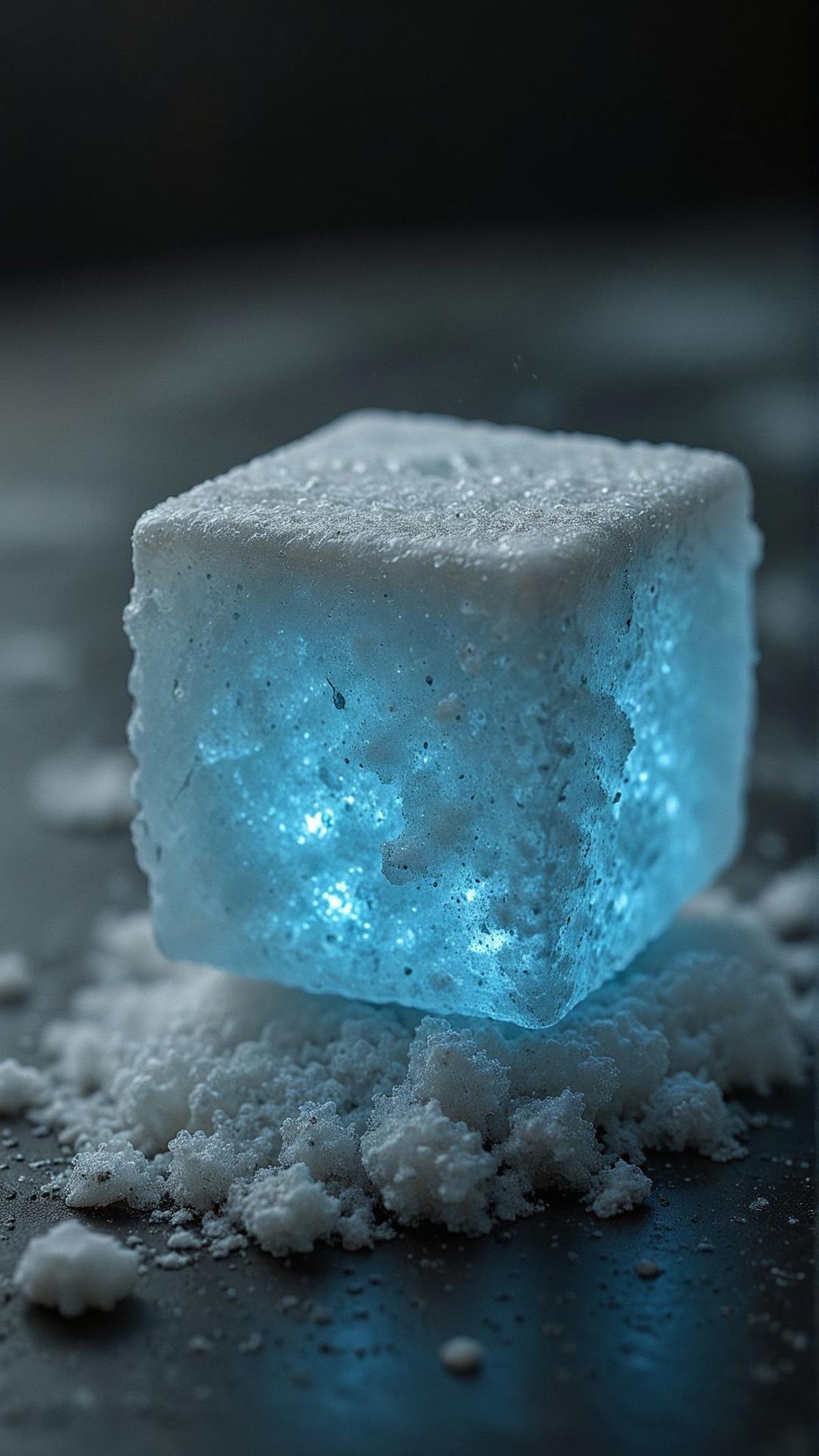 magical ice cube, blue flames,  <lora:aidmaflux-style-V0.1:0.7>  flex style