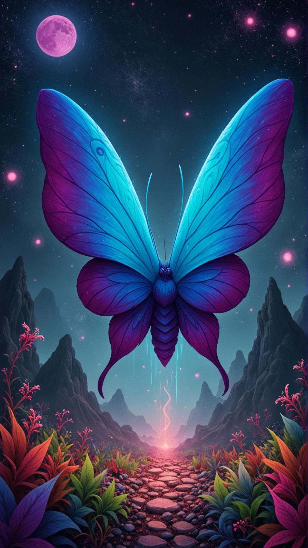 stylized by Michael Page and (Mary Blair:0.8) , digital art, Apocalyptic Hercules Moth, background is Hesitant blossoms, Dynamic, Zen, Psytrance Art, 35mm, Cold Colors, halftone texture, vignette, 8K, <lora:aidmaflux-style-V0.1:0.725>, highly color focused, handsome, ambient atmosphere, magical composition, vivid colors, perfect symmetry, glowing, ambient illumination