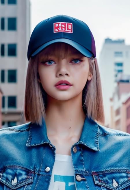 JobId: b12530c8-1572-958b-8e2c-48d783f7a133Function: text2imageInput:  width: 416  height: 608  prompt: >-    lalisa, girl posing for pic in front of tall building.    Blue eyes. small perfecteyes     Wearing ripped Denim jacket red trucker hat    no makeup. Clear skin.  realistic skin style    Long dark black slick back hair. No makeup. Dusk, Street light. Looking at camera POV. Slight smile, tilting head.. Tilt head.    Medium Close Up shot. Bokeh. Bokeh light.  model: absolute_reality_1_8_1  count: 1  negative_prompt: (low quality, worst quality:1.4), signature, bad-hands-5, EasyNegativeV2, bad anatomy, bad hands  guidance: 8  steps: 16  sampler: dpmpp_2m_karras  seed: 2288140070  upscale: 1  lora1: 26ABDF99A495893F8A03B7BB1AB694F7FBF073421A777B969AE80CBBF2B7854E  lora1_strength: 1  lora2_strength: 0.7  format: png